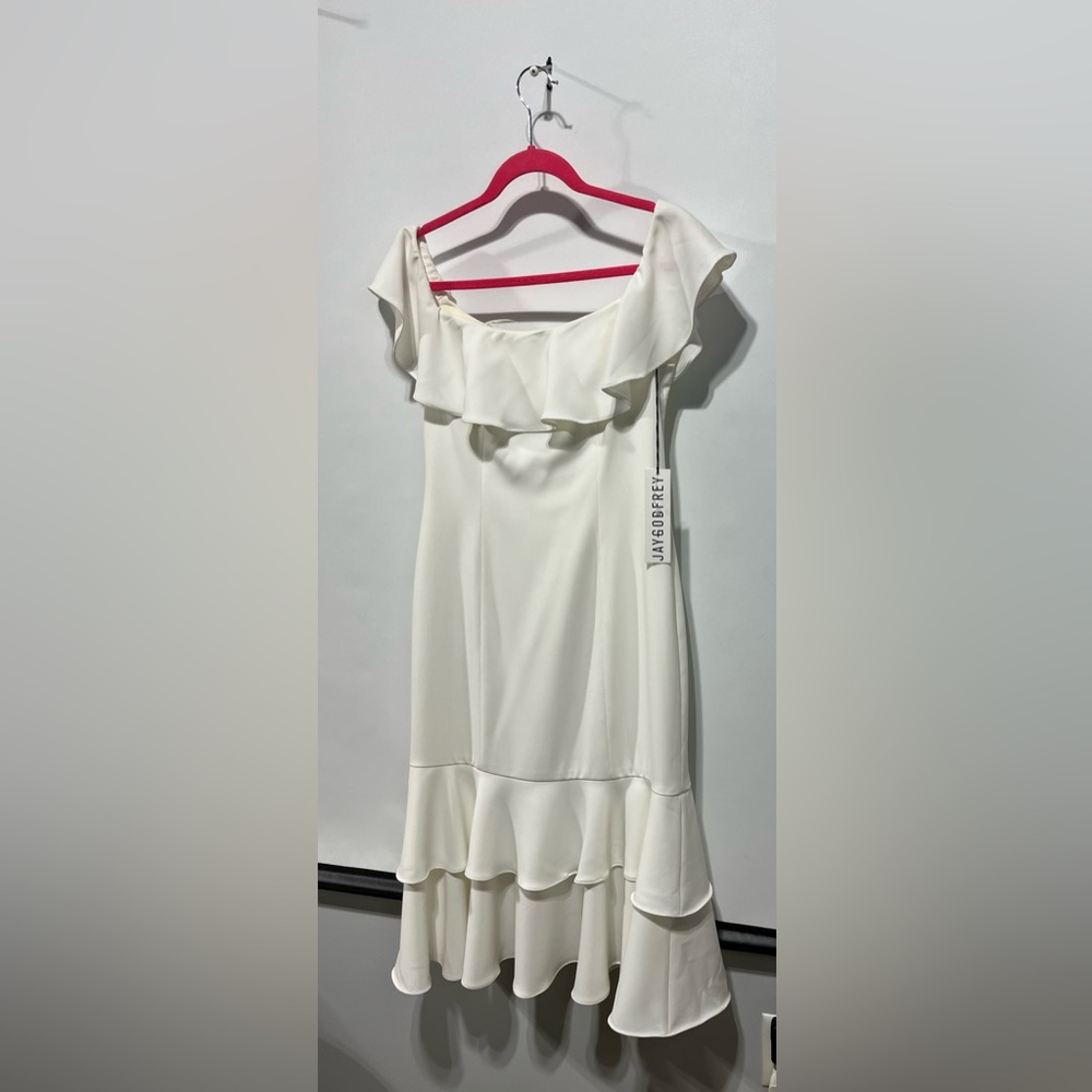 JAYGODFREY Momoa Ivory Ruffled Off the Shoulder Dress Size 2 New with tags - Picture 4 of 10